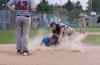 Sarah Taylor / Winnipeg Free Press
St. Boniface Legionaires' Zach Riet slides into home base during the game against Elmwood Giants at Koskie Field during the Manitoba Junior Baseball finals Thursday evening.