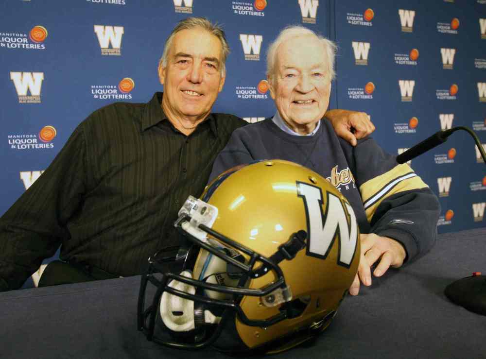 Joe Bryksa / Winnipeg Free Presssssssss
The Winnipeg Blue Bombers announced the 2014 Hall of Fame inductees today, including former player Jim Heighton, left, and former board member/club historian Bill Morton.