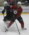 MIKE DEAL / WINNIPEG FREE PRESS
The Winnipeg Jets took to the ice at the MTS IcePlex Sunday morning for another day of training camp. Adam Lowry (56) and Julien Brouillette (49) during training camp.