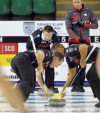 BORIS MINKEVICH / WINNIPEG FREE PRESS
Team McEwen of Winnipeg skips against Team Murdoch-Stirling of Scotland at the Grand Slam of Curling in Selkirk Wednesday.
