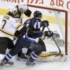 Joe Bryksa / Winnipeg Free Press 
The Jets' Evander Kane in action near the Bruins' goal in action in Winnipeg on Friday.