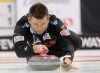 Tim Smith / Brandon Sun
Mike McEwen throws a rock during provincial mens curling championship on Friday evening.