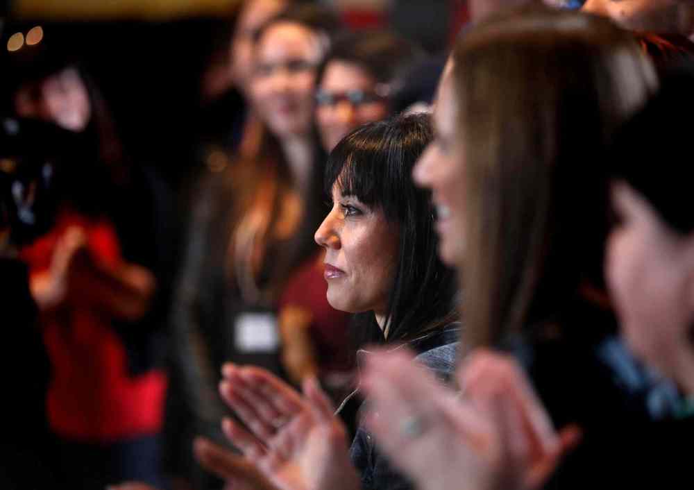 PHIL HOSSACK / WINNIPEG FREE PRESS
Model Leah Gazan stands with other models in the Perception series launch Thursday.
