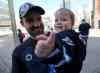 TREVOR HAGAN/WINNIPEG FREE PRESS
Kazwel Levandoski and his son, Zaiden, 13 months, at the Jets game.
for Bill Redekop Streeter at Winnipeg Jets game, Saturday, April 11, 2015.