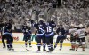 Phil Hossack / Winnipeg Free Press
Winnipeg Jets Andrew Ladd and Mark Stuart celebrate Stuarts goal midway through the third period, it wasn't enough to carry the team to victory against the Anaheim Ducks at Winnipeg's MTS Centre Wednesday evening.