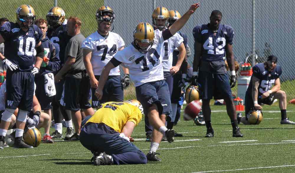 Mike Deal / Winnipeg Free Press
Lirim Hajrullahu (70) during the first day of the Winnipeg Blue Bombers training camp In May.