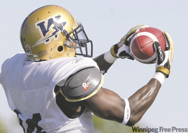 JOE.BRYKSA@FREEPRESS.MB.CA
Otis Amey, practising Wednesday at Canada Inns Stadium for the confrontation with the Argos on Saturday, might qualify as a veteran Bombers receiver - he's been with the club more than a month now.