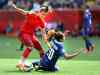 PHIL HOSSACK / WINNIPEG FREE PRESS
Germany's #9 Lena Lotzen overpowers Thailand's #10 Sunisa Spangthaisong Monday at Investor's Field in FIFA Action.