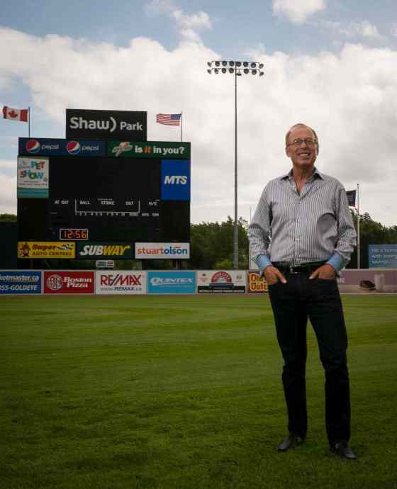 Former Mayor of Winnipeg Sam Katz photographed at Shaw Park Tuesday afternoon. (Melissa Tait / Winnipeg Free Press)