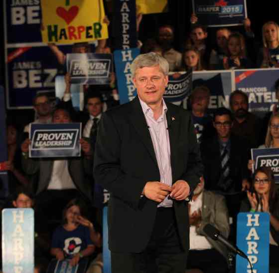 Prime Minister Stephen Harper at a party rally held in Winnipeg Thursday afternoon. (Phil Hossack / Winnipeg Free Press)