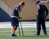 Winnipeg Blue Bomber Practice. Injured QU Drew Willy on crutches attending practice. BORIS MINKEVICH / WINNIPEG FREE PRESS