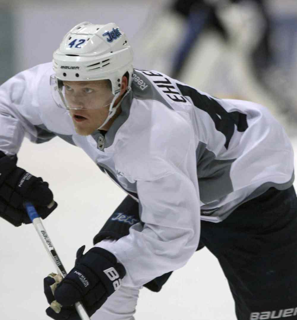 JOE BRYKSA / WINNIPEG FREE PRESS
Winnipeg Jets' Nikolaj Ehlers, second from left, at practice on Sept. 18, 2015.