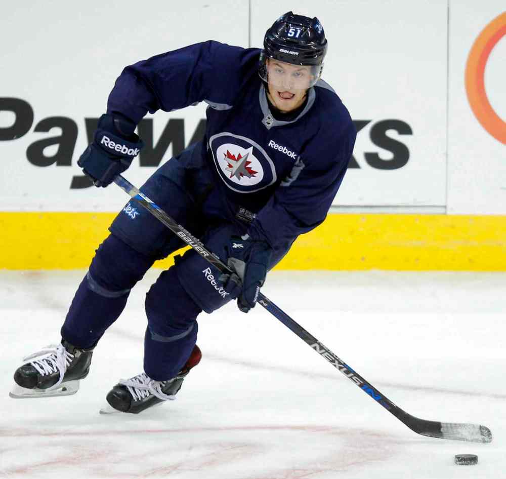 BORIS MINKEVICH / WINNIPEG FREE PRESS
Andrew Copp participates in the Winnipeg Jets practice Friday at the MTS Centre.