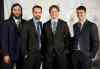 DAVID LIPNOWSKI / WINNIPEG FREE PRESS
Chris Thorburn (left to right), Andrew Ladd, Jacob Trouba and Mark Scheifele are gung-ho for the Dec. 8 show, which will take place at the RBC Convention Centre.