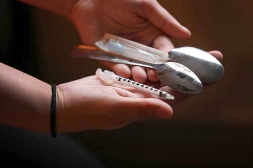 A recovering Fentanyl user in Winnipeg speaks with Free Press reporter Larry Kusch with the agreement of anonymity- She shows us her last cooking spoons and needle that she saved during her use- She threw the paraphernalia out after the interview- See Larry Kusch story–Nov 10, 2015   (JOE BRYKSA / WINNIPEG FREE PRESS)