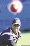 JOE.BRYKSA@FREEPRESS.MB.CA 
Bombers starting  quarterback Michael Bishop puts a perfect spiral on this toss at Friday's workout.