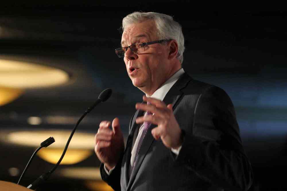 Ruth Bonneville / Winnipeg Free Press
Manitoba Premier Greg Selinger delivers his State of the Province address to about 1,000 business leaders at the RBC Convention Centre Tuesday.