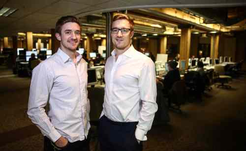 Mike Deal / Winnipeg Free Press
Chris Simair (left) and his brother, Joshua, co-founders of Skip the Dishes, in their new office on Market Avenue.