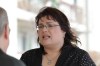 RUTH BONNEVILLE / WINNIPEG FREE PRESS
St. Vital PC candidate Colleen Mayer answers questions from the press on allegations about using Green Team employees to plant flowers at her home residence.