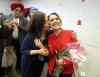 JASON HALSTEAD / WINNIPEG FREE PRESS
Liberal candidate for Burrows, Cindy Lamoureux (right), gets a kiss from her mom Cathy at her constituency headquarters on McPhillips Street after winning her seat.