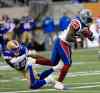 PHIL HOSSACK / WINNIPEG FREE PRESS
Winnipeg Blue Bombers defensive back Julian Posey (#29) misses Montreal Alouettes receiver Brandon Rutley (#23) Wednesday at Investors Group Field.