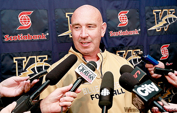 KEN GIGLIOTTI / WINNIPEG FREE PRESS
Bombers coach Mike Kelly talks on Monday about the season gone and the one to come.