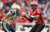 Jeff McIntosh / The Canadian Press
Winnipeg Blue Bombers' Kenny Mainor (left) closes in on Calgary Stampeders' quarterback Kevin Glenn during the first half of Saturday's game in Calgary.