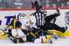 John Woods / WINNIPEG FREE PRESS
Nashville Predators Matt Hendricks (26), Paul Gaustad (28) and Winnipeg Jets' Anthony Peluso (14) collide with a referee during the first period of Sunday night's game.