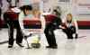 TREVOR HAGAN / WINNIPEG FREE PRESS FILES
Jennifer Jones watches her shot as Jill Officer and Dawn McEwen sweep, while playing against the Englot rink at the curling club in Portage la Prairie, Sunday, October 22, 2017.