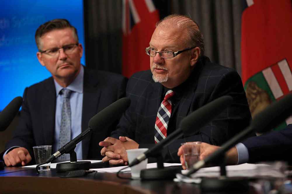 RUTH BONNEVILLE / WINNIPEG FREE PRESS
Health, Minister, Kelvin Goertzen, answers questions from the media about the layout of the Health System Transformation Blueprint .