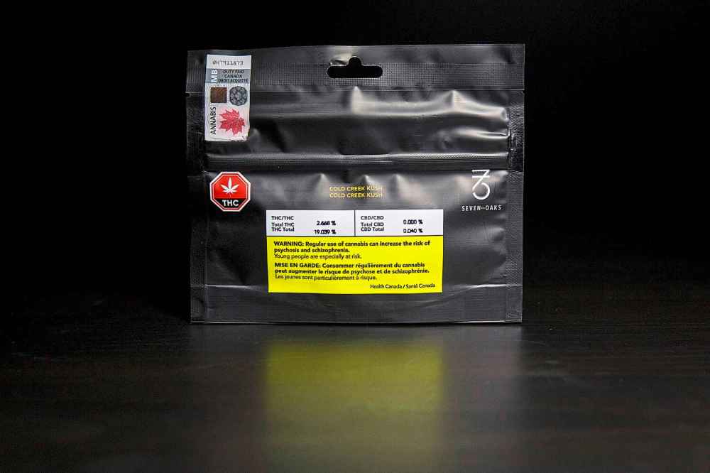 By law, legal cannabis packages in Canada must prominently display one of a variety of government-designed warning messages. (Mike Deal/Winnipeg Free Press)