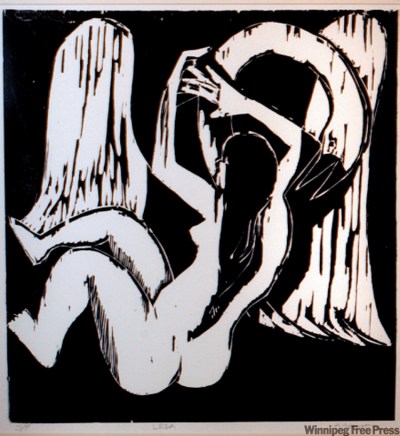 MIKE.APORIUS@FREEPRESS.MB.CA 
Arthur Adamson’s woodcut shows a different take on the myth of Leda and the swan.