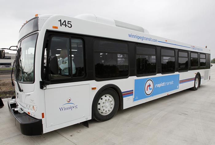 Wayne Glowacki / Winnipeg Free Press Archive
One of the buses that will ride the Southwest Rapid Transit Corridor which is currently being built. A fare hike of 25 cents is being considered as a way to pay for rapid transit.