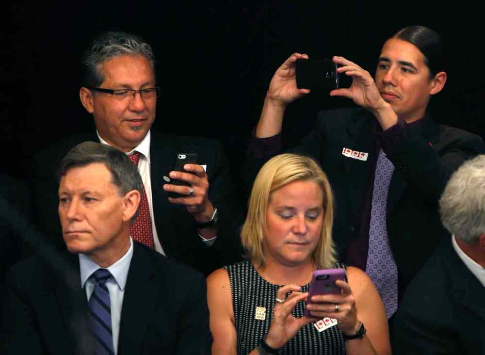 Manitoba Liberal candidates from front left, Terry Duguid, Winnipeg South and Andrea Richardson-Lipon, Elmwood-Transcona, in back is Dan Vandal, Saint Boniface-Saint Vital and Robert-Falcon Ouellette, Winnipeg Centre.