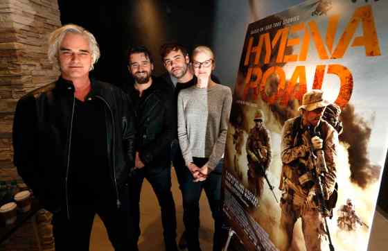 WAYNE GLOWACKI / WINNIPEG FREE PRESS FILESFrom left, Paul Gross, director, writer and star in the movie Hyena Road with actors  Allan Hawco, Rossif Sutherland and Christine Horne at the Grant Park Cinemas for media interviews.