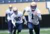 WAYNE GLOWACKI / WINNIPEG FREE PRESS
#1 Wide Receiver Jace Davis runs drills at the Winnipeg Blue Bomber rookie camp at IGF Friday morning.