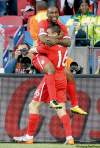 Schalk Van Zuydam
England’s Jermain Defoe (top) celebrates with James Milner after scoring during the World Cup group C soccer match between Slovenia and England at Nelson Mandela Bay Stadium in Port Elizabeth, South Africa, Wednesday.