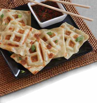 Sweet-and-sour waffled shrimp wontons