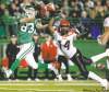 Troy Fleece / the canadian press archives
Saskatchewan Roughriders slotback Andy Fantuz (left) prepares to make the catch as Calgary Stampeders defensive back Milt Collins defends during CFL game Friday.
