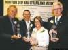 BORIS.MINKEVICH@FREEPRESS.MB.CA 
Manitoba Golf Hall of Fame's four newest inductees are introduced at a ceremony at McPhillips Station Casino Monday night. From left, Terry Hashimoto, Rob McMillan, Aileen Robertson and Bob Picken.