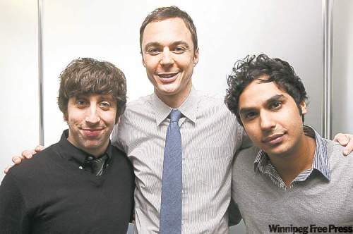 DARREN CALABRESE / THE CANADIAN PRESS
The Big Bang Theory cast members, from left, Simon Helberg, Jim Parsons and Kunal Nayyar. The actors were in Toronto to accept an honorary membership from the Royal Canadian Institute for the Advancement of Science.