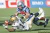 Peter McCabe / postmedia news
Blue Bombers slotback Terence Jeffers-Harris misses the catch as Montreal Alouettes cornerback Mark Estelle pounces during Sunday's game at Molson Stadium.