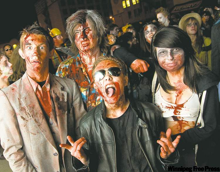 david lipnowski / winnipeg free press
Zombies take over the downtown Saturday night. But they are zombies with good hearts.