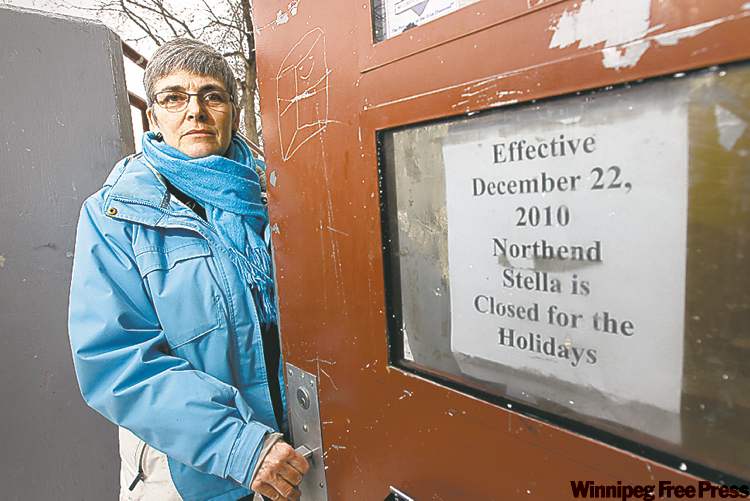 TREVOR HAGAN / WINNIPEG FREE PRESS
Rev. Adel Compton at Stella Mission. The sign, significantly, does not designate a reopening day.