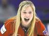 MICHAEL BURNS / THE CANADIAN PRESS
Jennifer Jones asks her front end to sweep harder during the morning draw on Friday.