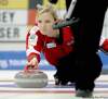 KEN GIGLIOTTI / WINNIPEG FREE PRESS
Skip Chelsea Carey takes aim during a 7-4 victory over Karen Rosser at the Scotties Tournament of Hearts Thursday.