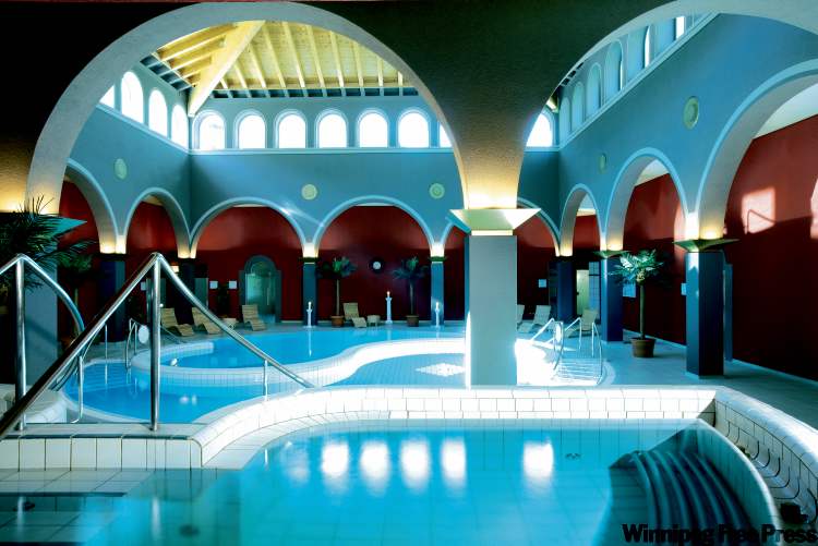 The four-star Lindner Hotel and Alpentherme in Leukerbad has indoor and outdoor hot-spring baths and pools.