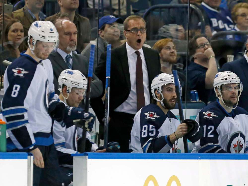 Mike Carlson / The Associated Press
Winnipeg Jets head coach Paul Maurice yells toward the officials during the second period of an NHL hockey game against the Tampa Bay Lightning Thursday, Feb. 18, 2016, in Tampa, Fla. Maurice was assessed a game misconduct at the end of the period.