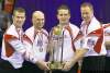 Jonathan Hayward / THE CANADIAN PRESS
Canada skip Jeff Stoughton (left to right) third Jonathan Mead, second Reid Carruthers and lead Steve Gould celebrate their team's gold medal win over Scotland at the Ford World Men's Curling Championships in Regina, Sask., Sunday, April 10, 2011.