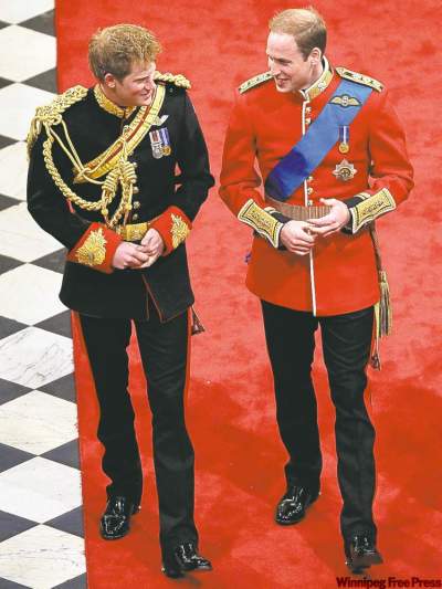 Andrew Milligan / the associated press 
Britain's Prince Harry, left, best man to Britain's Prince William, right, arrive ahead of Prince William's marriage to Kate Middleton at Westminster Abbey.